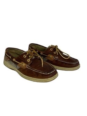 Sperry Topsider‎ Leather Angelfish Boat Shoes Brown Animal Print Size 7.5 Flats